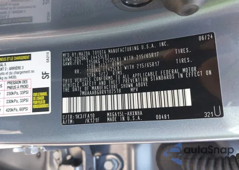 2024 Toyota Corolla Cross L from USA, damaged, VIN 7MUAAABG8RV102518